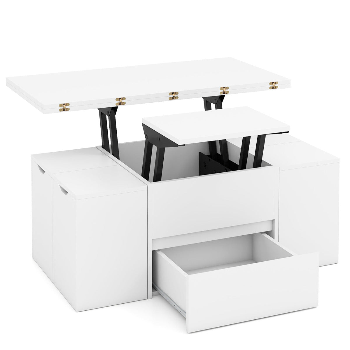 Lift Top Coffee Table with Hidden Compartment and Drawer-White