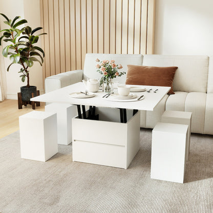 Lift Top Coffee Table with Hidden Compartment and Drawer-White