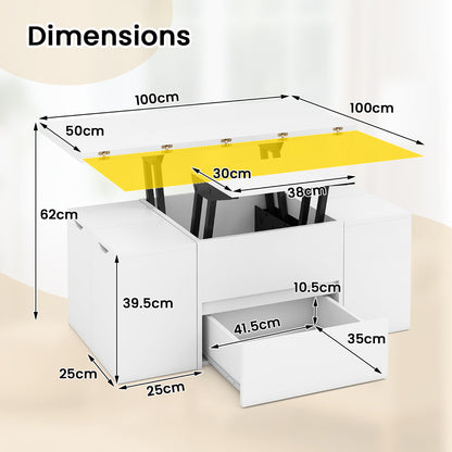 Lift Top Coffee Table with Hidden Compartment and Drawer-White