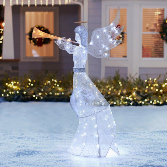 5 Feet Light-up Trumpeting Christmas Angel with LED Lights Halo and Girdle