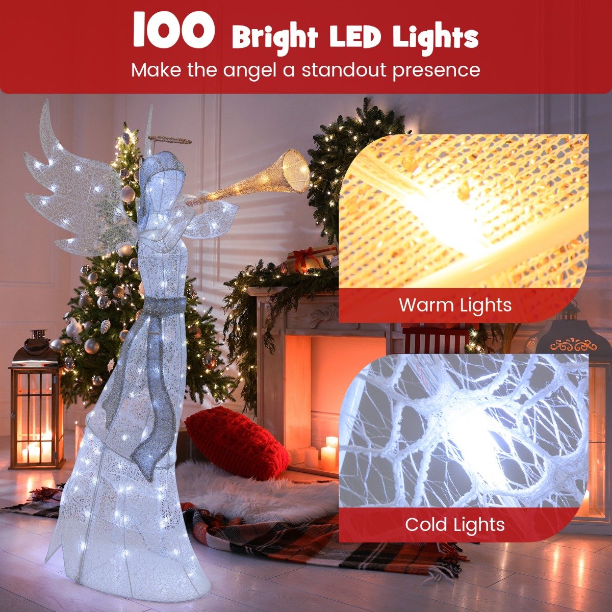 5 Feet Light-up Trumpeting Christmas Angel with LED Lights Halo and Girdle