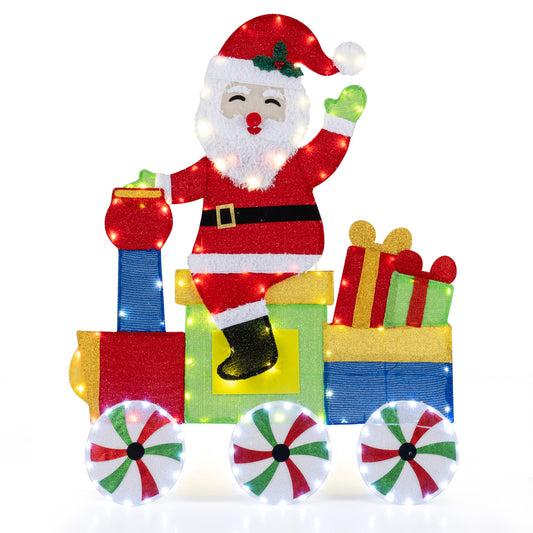 Lighted Santa on Train Christmas Decoration with LED Lights