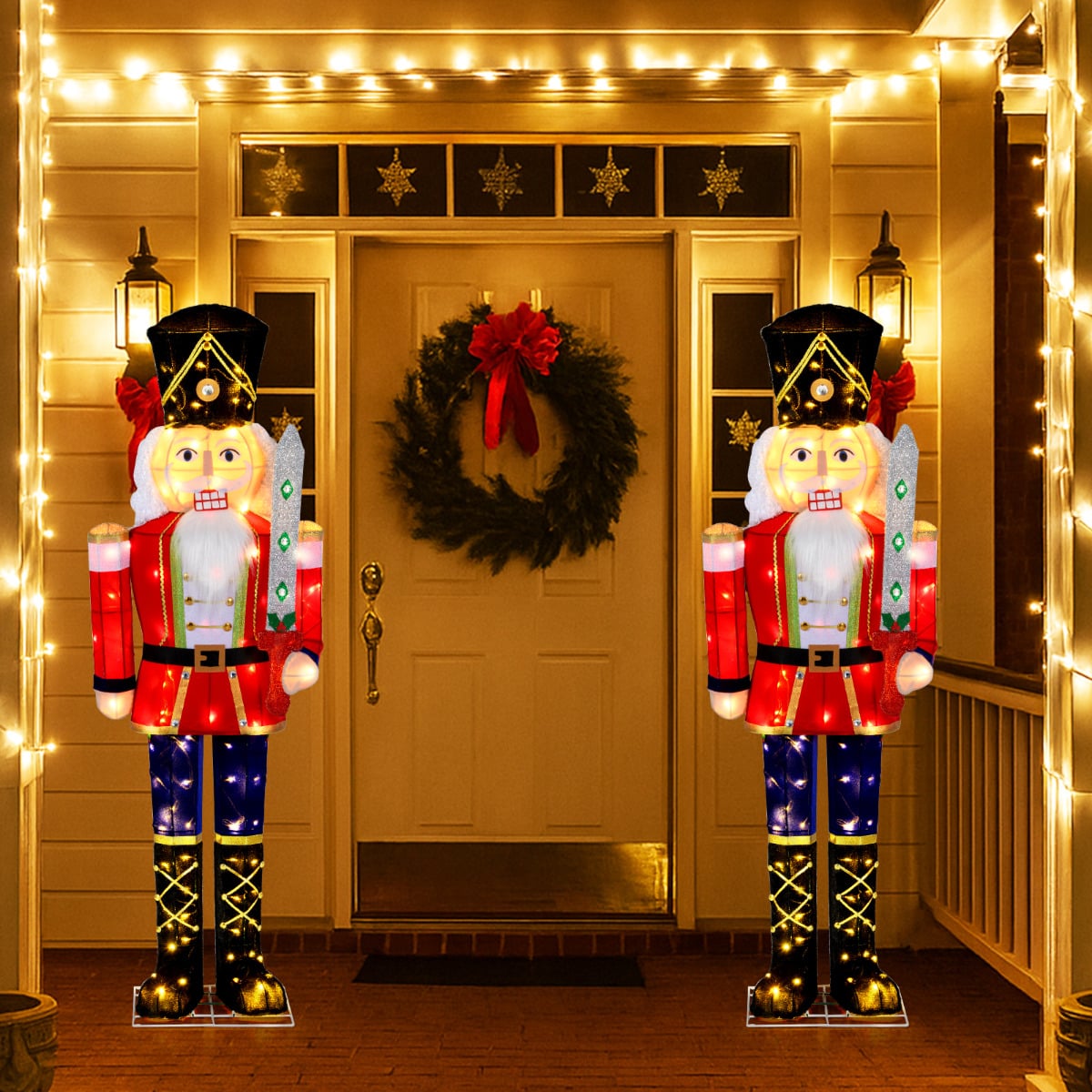 Lighted Nutcracker Soldier Outdoor Christmas Decoration with Glitter Sword