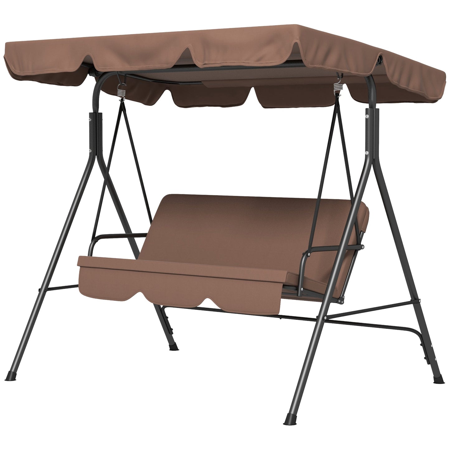 Outsunny 3-Seat Swing Chair Garden Swing Seat with Adjustable Canopy for Patio, Brown