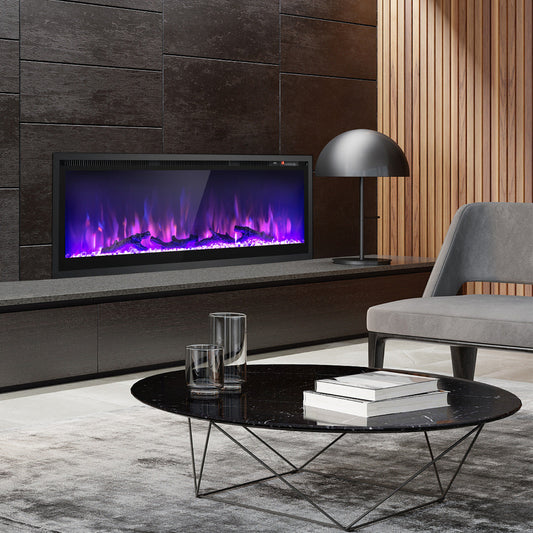 Linear Electric Fireplace with Log and Crystal Decor and Remote Contro-127 cm