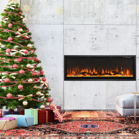 Linear Electric Fireplace with Log and Crystal Decor and Remote Contro-127 cm