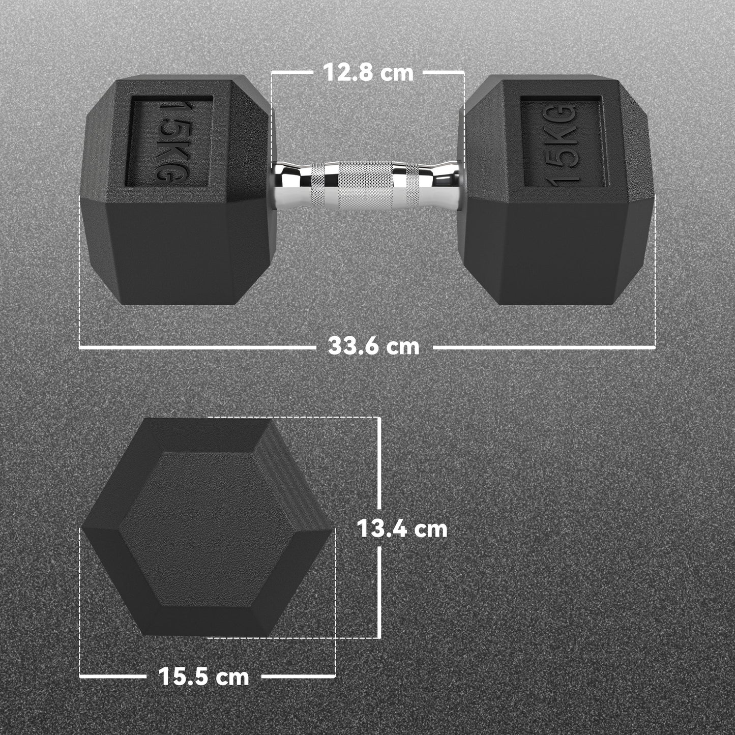 HOMCOM 2x15KG Rubber Hex Dumbbell Portable Hand Weights Dumbbell Home Gym