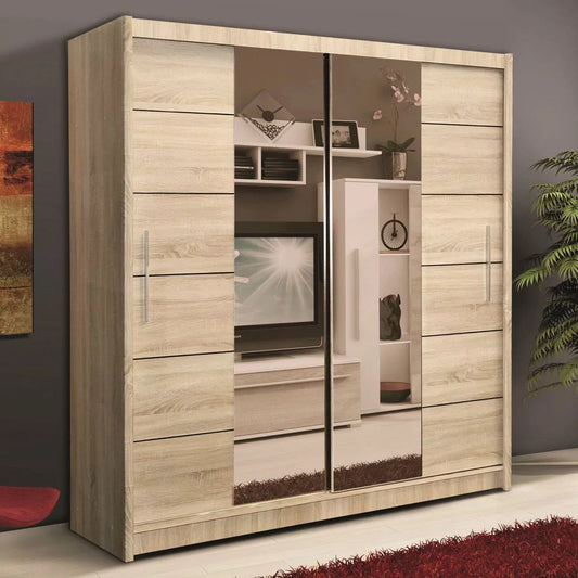 Luzern Sliding Door 203cm Mirror Wardrobe - Oak Sonoma