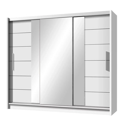 Louane 3 Door Sliding 250cm Wardrobe with Mirror - White