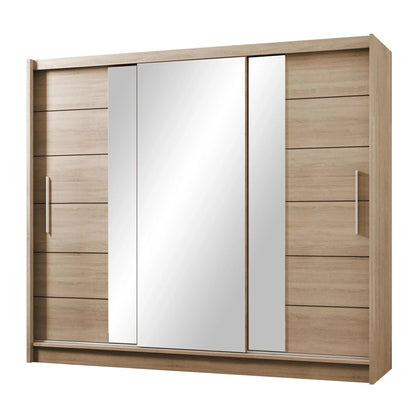 Louane 3 Door Sliding 250cm Wardrobe with Mirror - Oak Sonoma