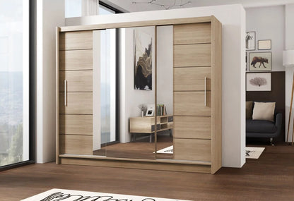 Louane 3 Door Sliding 250cm Wardrobe with Mirror - Oak Sonoma