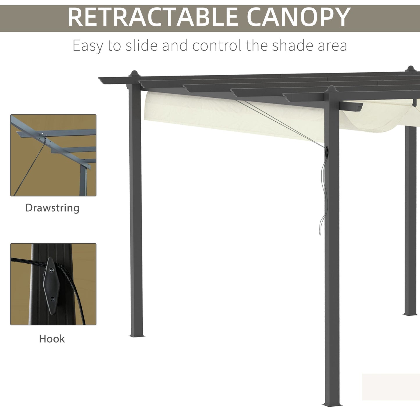 Outsunny 4 x 3(m) Aluminum Pergola Gazebo Garden Shelter with Retractable Roof Canopy for Outdoor, Patio, Cream White