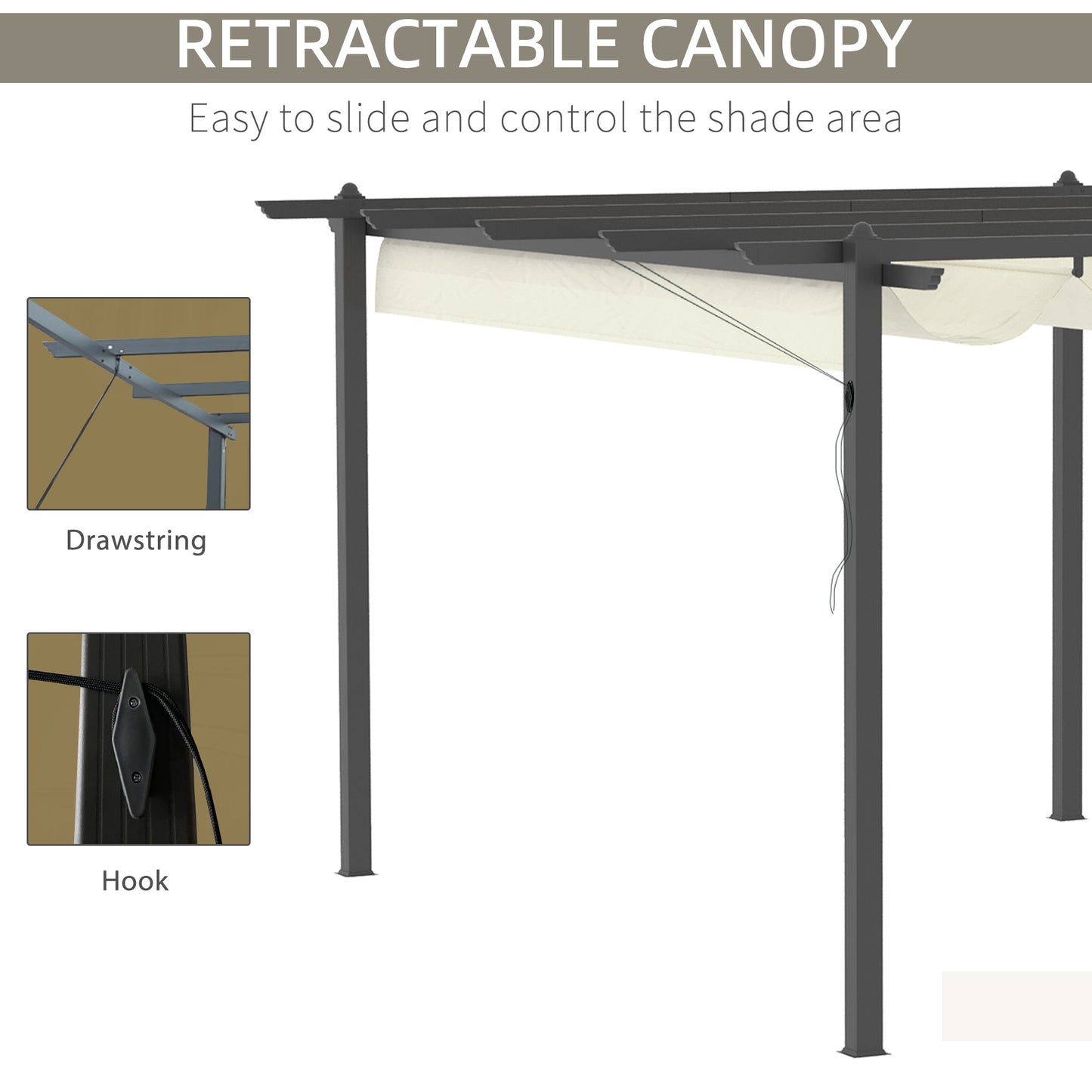 Outsunny 4 x 3(m) aluminiowa pergola z rozsuwanym dachem, zadaszenie ogrodowej altany na zewnątrz, patio, kremowo-biały