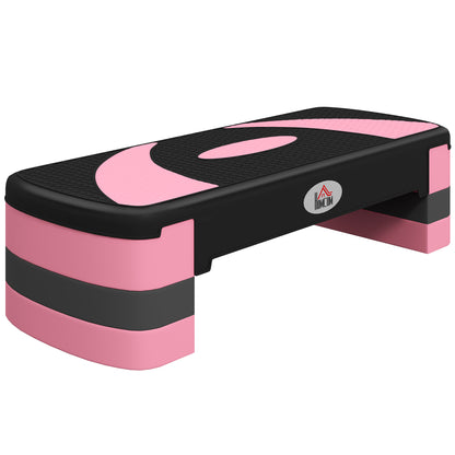 HOMCOM Aerobic Step with 3-Level Adjustable Heights for Home, Office Exercise, Black and Pink