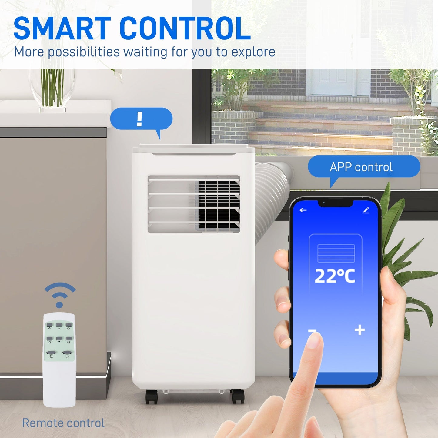 HOMCOM 9000 BTU Portable Air Conditioner, Smart Home WiFi Compatible, 4 in 1 Air Conditioning Unit, Dehumidifier, Fan with Remote, 24H Timer, Window Venting Kit, 20m2, R290, A Energy Efficiency