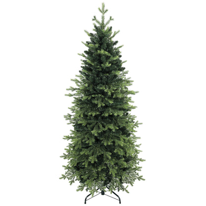 HOMCOM Geneva Fir Hinged Xmas Tree, 6ft/180cm Artificial Christmas Tree with 1610 Branch Tips, Foldable Steel Stand, Green