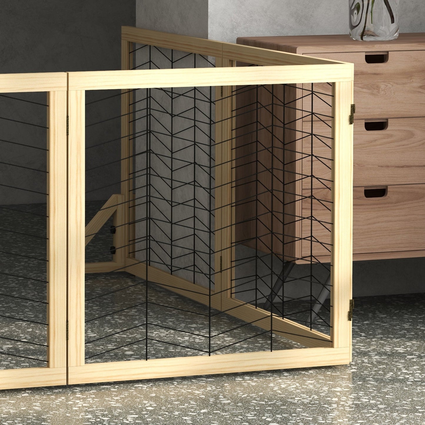 PawHut 6 Panels Pet Gate, Wooden Foldable Dog Barrier w/ Two Support Feet, for Small, Medium Dogs - Natural Wood