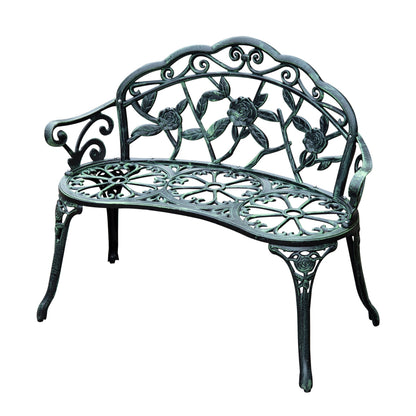 Outsunny Cast Aluminium Outdoor Garden Patio Antique Rose Style Bench Porch Park Chair Seat - أخضر