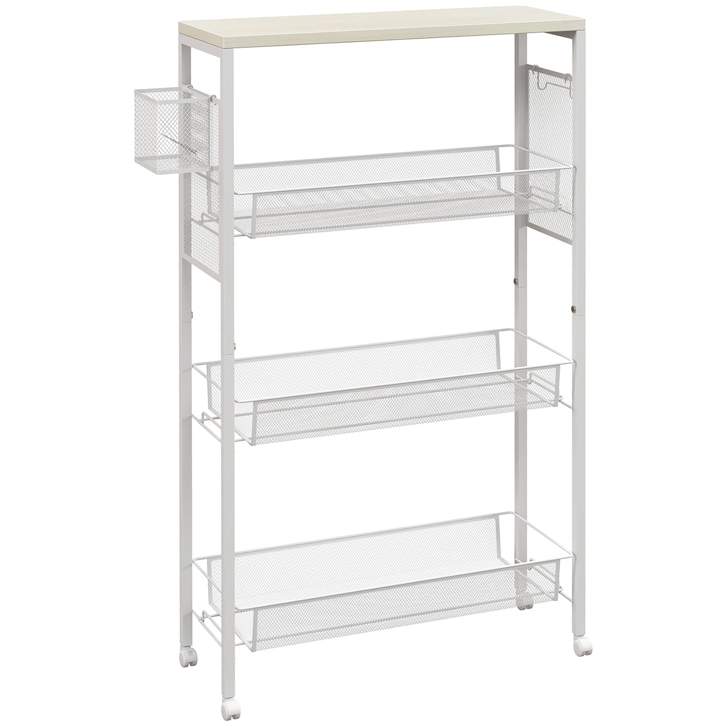 HOMCOM 3-Tier Kitchen Cart with 3 Steel Wire Baskets - White