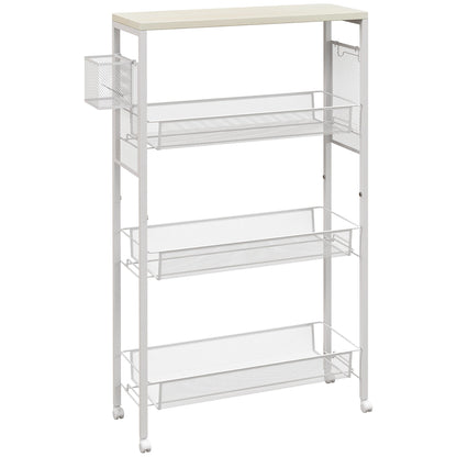 HOMCOM 3-Tier Kitchen Cart with 3 Steel Wire Baskets - White