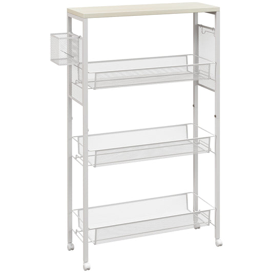 HOMCOM 3-Tier Kitchen Cart with 3 Steel Wire Baskets - White