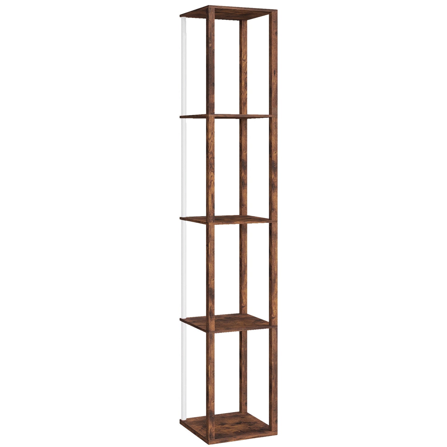 HOMCOM RGB LED Floor Lamp with Shelves, Modern Dimmable Standing Lamp with Remote Control, Adjustable Brightness & Speed for Living Room, Bedroom, Office, Rustic Brown