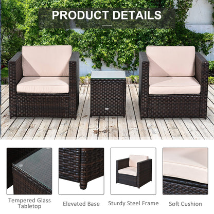 Outsunny Rattan Garden Furniture 2 Seater Sofa Furniture Set W/Cushions, Steel Frame-Brown