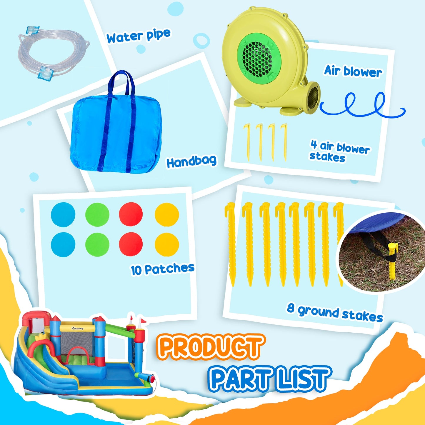 Outsunny Kids Inflatable Bouncy Castle Water Slide 6 in 1 Bounce House Jumping Castle Water Gun Climbing Wall with Air Blower for Age 3-8, 3.9 x 3 x 2m