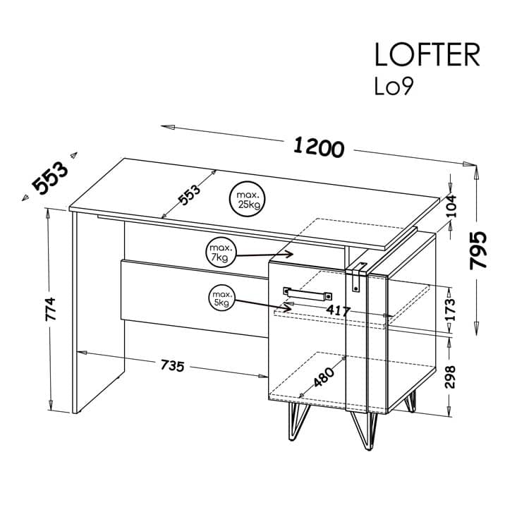 مكتب كمبيوتر لوفتر LO9 مقاس 120 سم