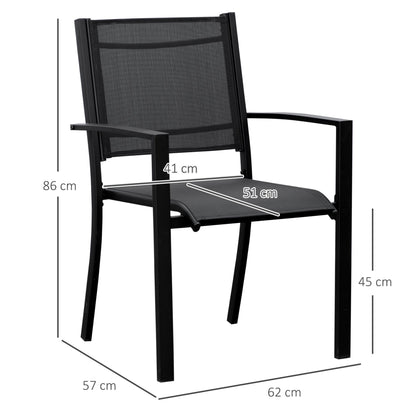 Set of 2 Outdoor Garden Chairs with Steel Frame Texteline Seats for Dining Patio Balcony Black