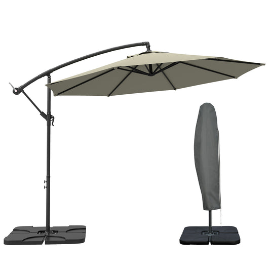 Parasol wiszący Outsunny 3 m z podstawą, obciążnikami i pokrowcem - jasnoszary