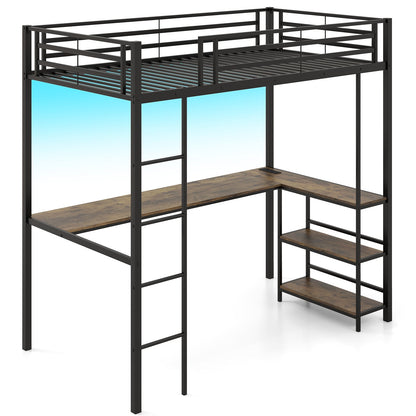 Loft Bed with Desk Single Platform Bed in Black