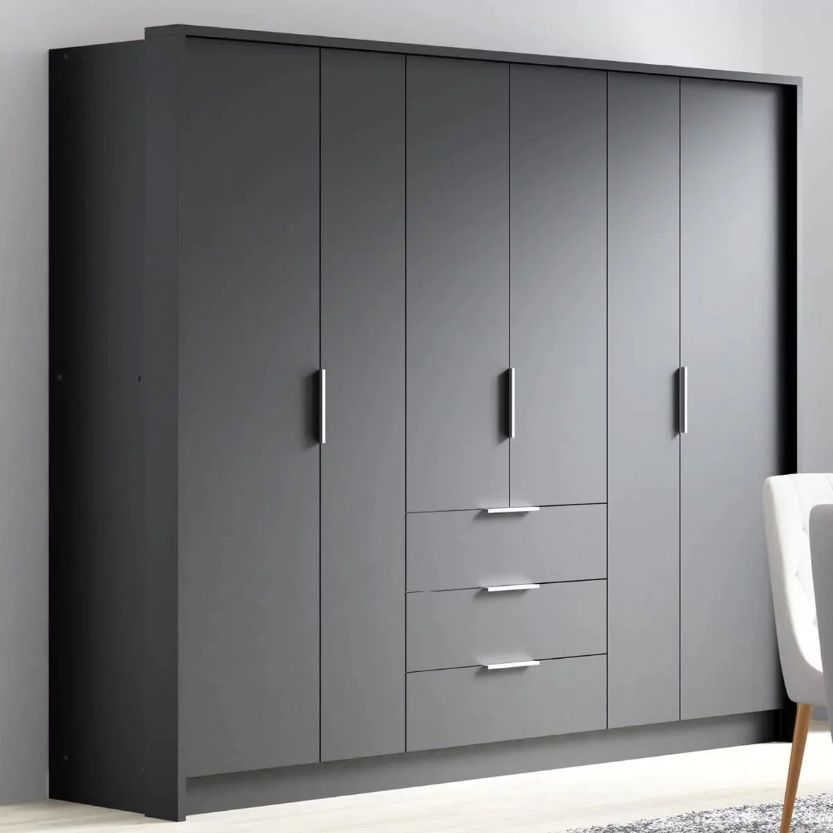 Stafford 255cm Large Wardrobe with 3 Drawers - Graphite or White