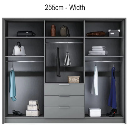 Stafford 255cm Large Wardrobe with 3 Drawers - Graphite or White