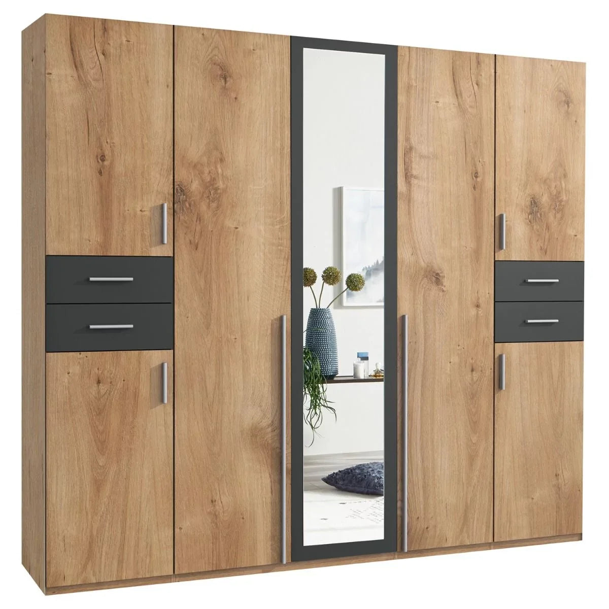 Fenton 5 Door Wardrobe with 4 Drawers - Oak