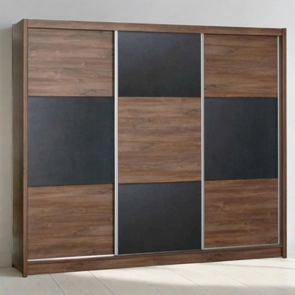 Wakefield Checkerboard Design Sliding Door 250cm Wardrobe - Oak Sterling and Brown