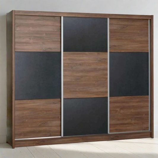 Wakefield Checkerboard Design Sliding Door 250cm Wardrobe - Oak Sterling and Brown