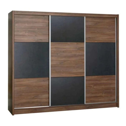 Wakefield Checkerboard Design Sliding Door 250cm Wardrobe - Oak Sterling and Brown