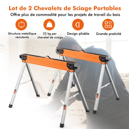 Set of 2 sawhorses, foldable, portable workhorses, load capacity up to 500 kg