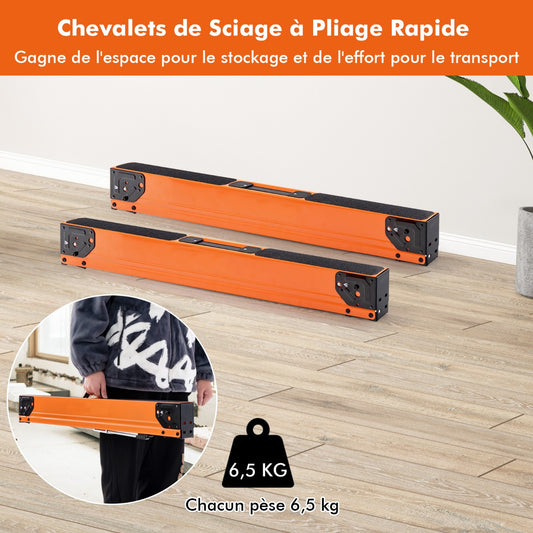 Set of 2 sawhorses, foldable, portable workhorses, load capacity up to 500 kg