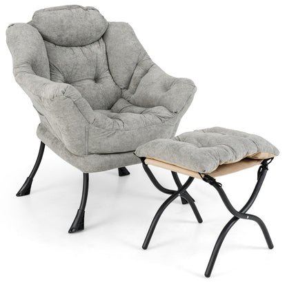 Oversized Sherpa Lounge Accent Chair with Folding Footrest and Side Pocket-Grey