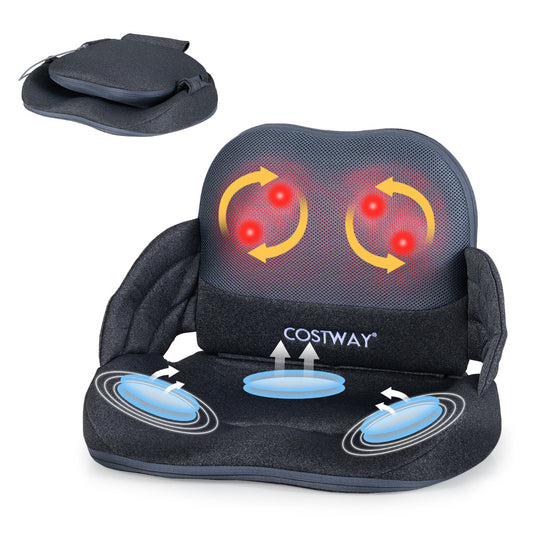 Low Back Massager with Heat Foldable Shiatsu Massage Lumber and Hip Support Seat Cushion-Grey