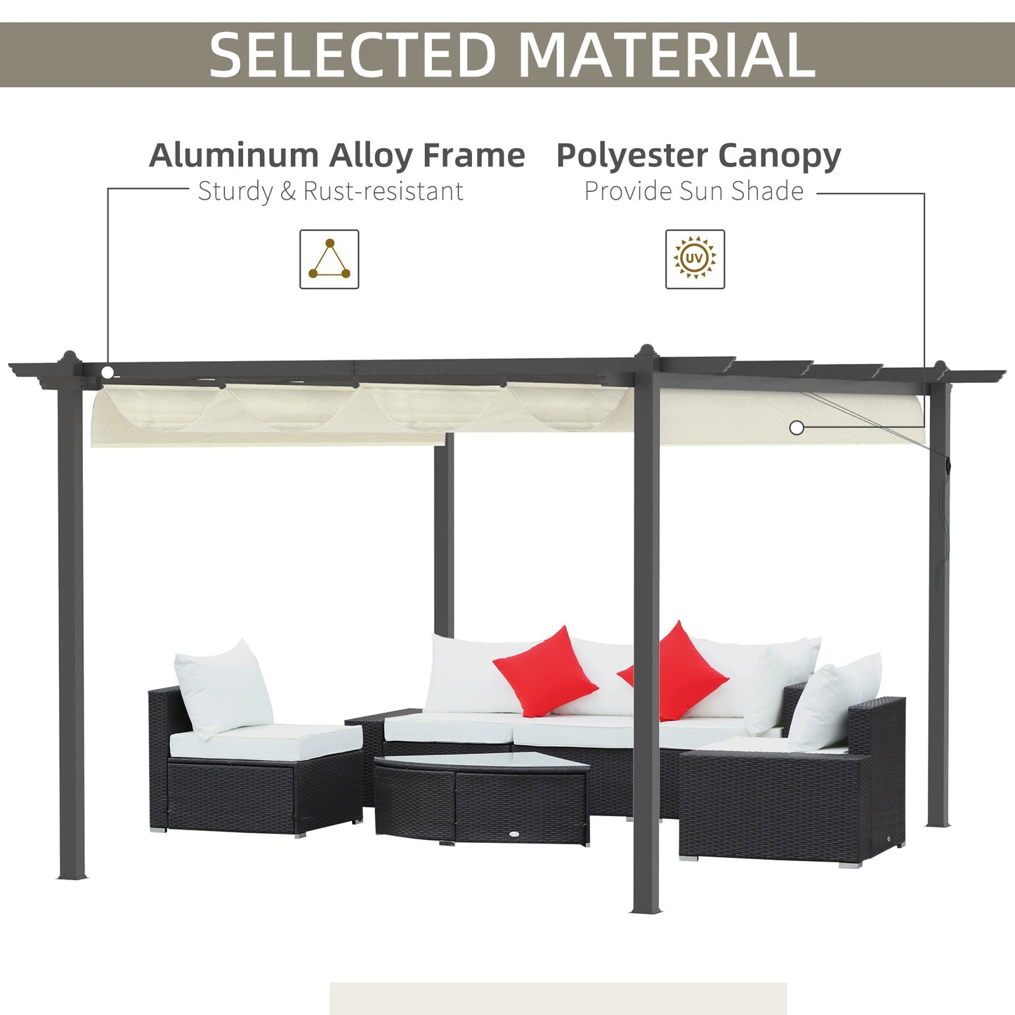 Outsunny 4 x 3(m) Aluminum Pergola Gazebo Garden Shelter with Retractable Roof Canopy for Outdoor, Patio, Cream White