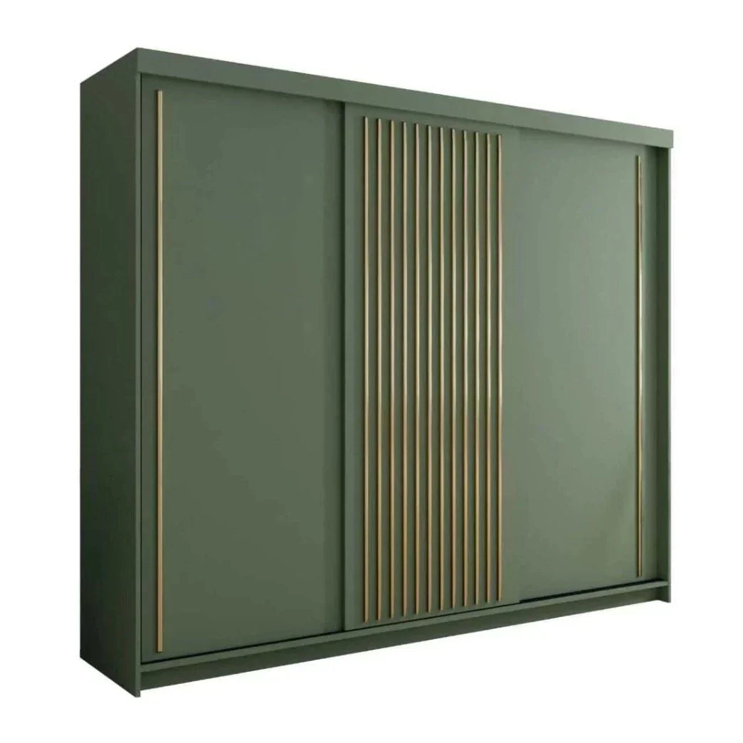 Kesteven Gold Strip Design Green Sliding Door Large Wardrobe - 250cm