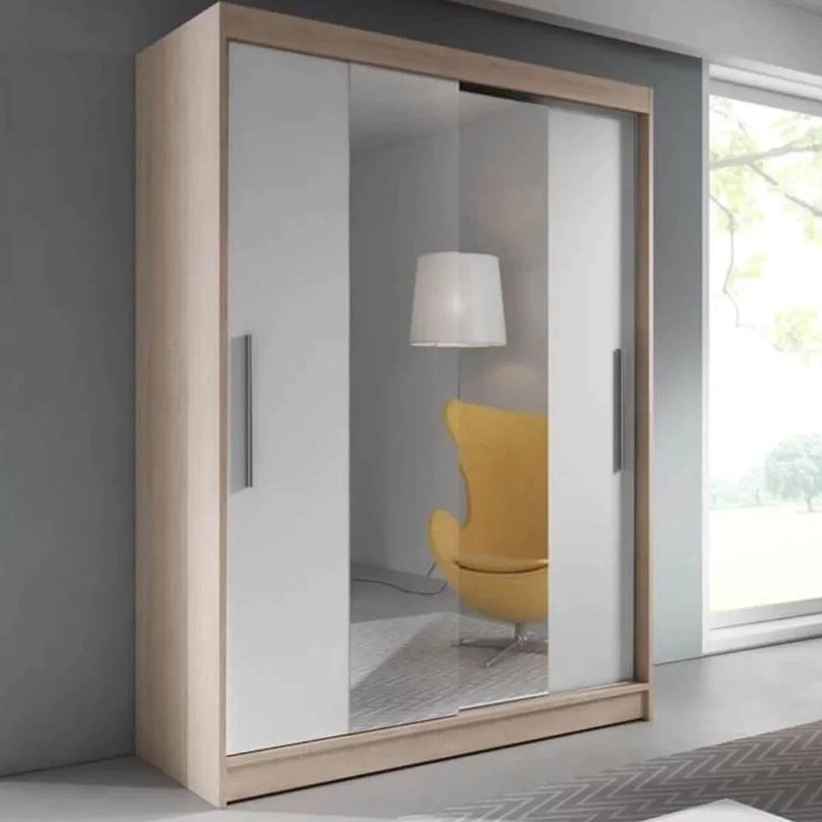 Sinatra Sliding Mirror Door Wardrobe 150cm in Sonoma Oak with White Front