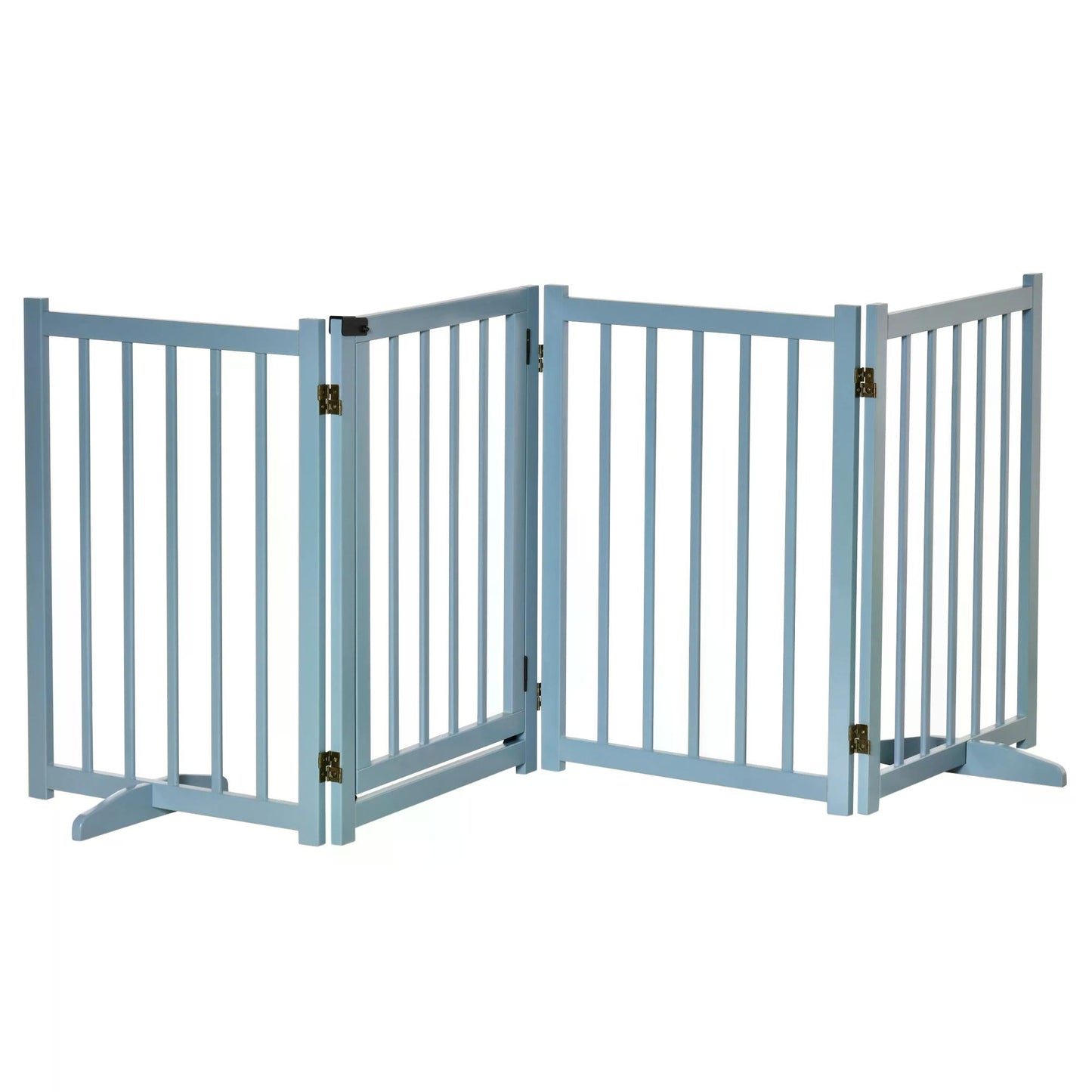 PawHut Pet Gate Wooden Foldable Dog Safety Barrier w/ 4 Panels for Small and Medium Dogs Blue