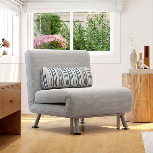 HOMCOM Single Sofa Bed, 1 Person Sleeper Foldable Lounge with Pillow, Grey