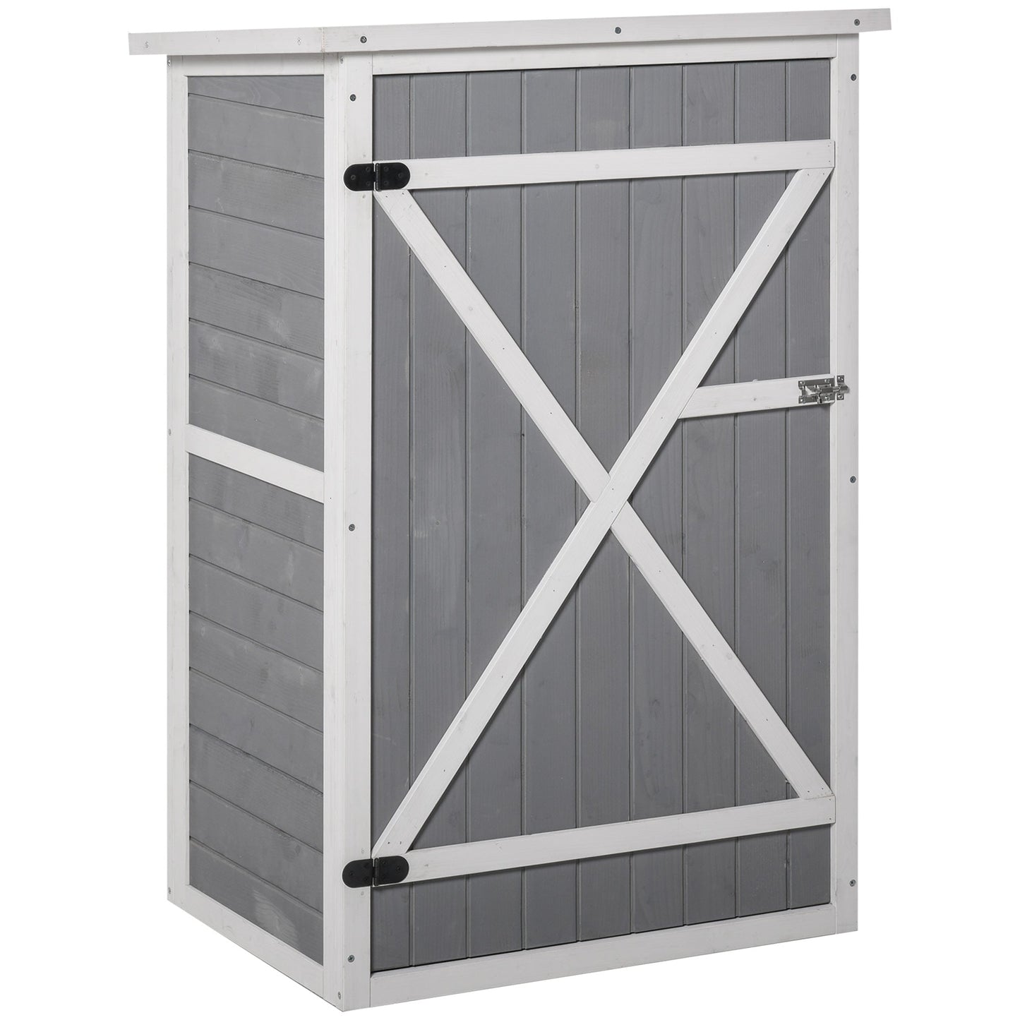 Outsunny Wooden Garden Storage Shed Fir Wood Tool Cabinet Organiser with Shelves 75L x 56W x115Hcm Grey