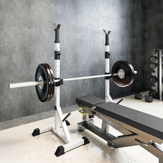HOMCOM Weights Bar Barbell Rack Squat Stand Adjustable Portable Weight Lifting Max Load 200kg, Suitable For Home Gym Training Work Out