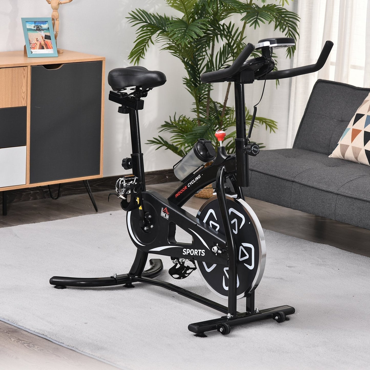 Steel Stationary Bike 8-Level Belt Driven Exercise Bike w/ LCD Monitor Black